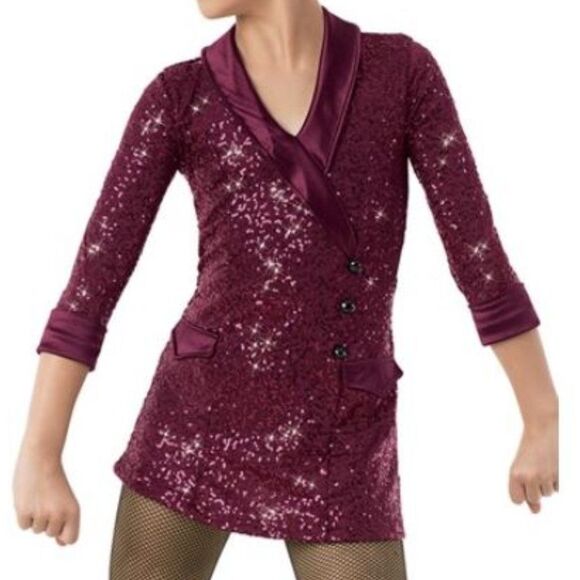Contemporary, Tap, Jazz Dance Costume, Weissman Red with Sequence, Large Child